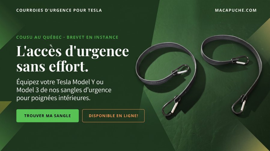 Ensemble de 2 courroies de déverrouillage manuel d'urgence pour portes arrière – Tesla Model Y & Model 3